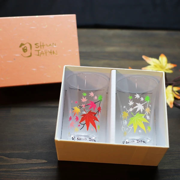 The Reddening Maple Leaf Magic Sake Glasses (Mino ware)
