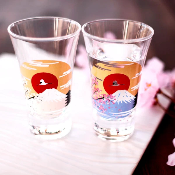 Mt. Fuji x Sakura Magic Sake Glasses (Mino ware)
