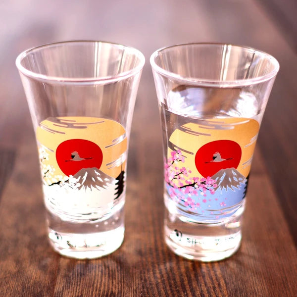 Mt. Fuji x Sakura Magic Sake Glasses (Mino ware)